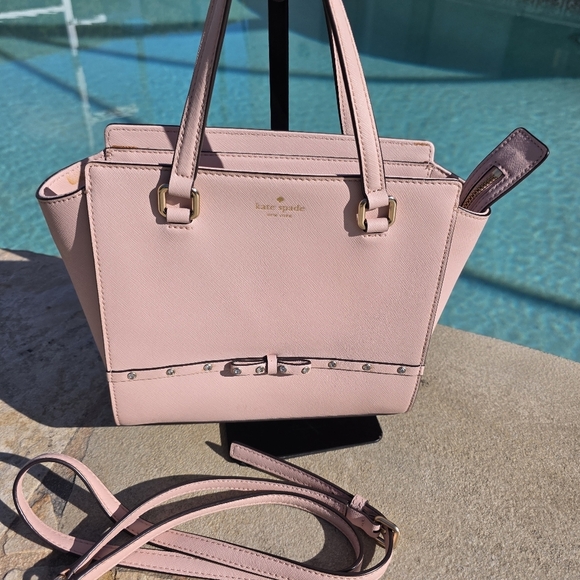 Kate Spade Small Hadlee Laurel Way Jeweled Leather Tote-Crossbody In Warm Vellum - Picture 6 of 15